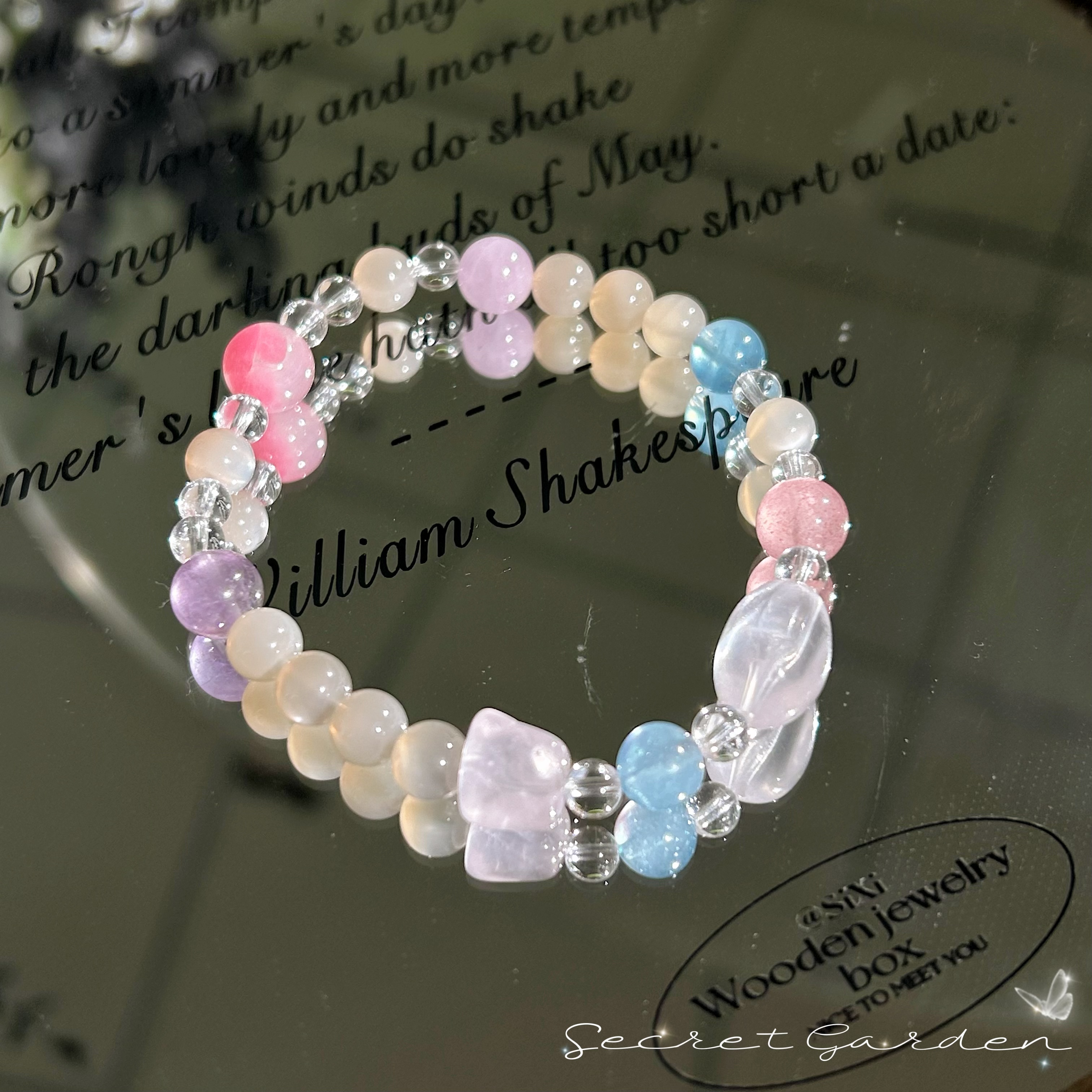 天然多宝水晶6mm单圈手链海蓝宝白水晶粉晶随行马粉手串设计款详情图2