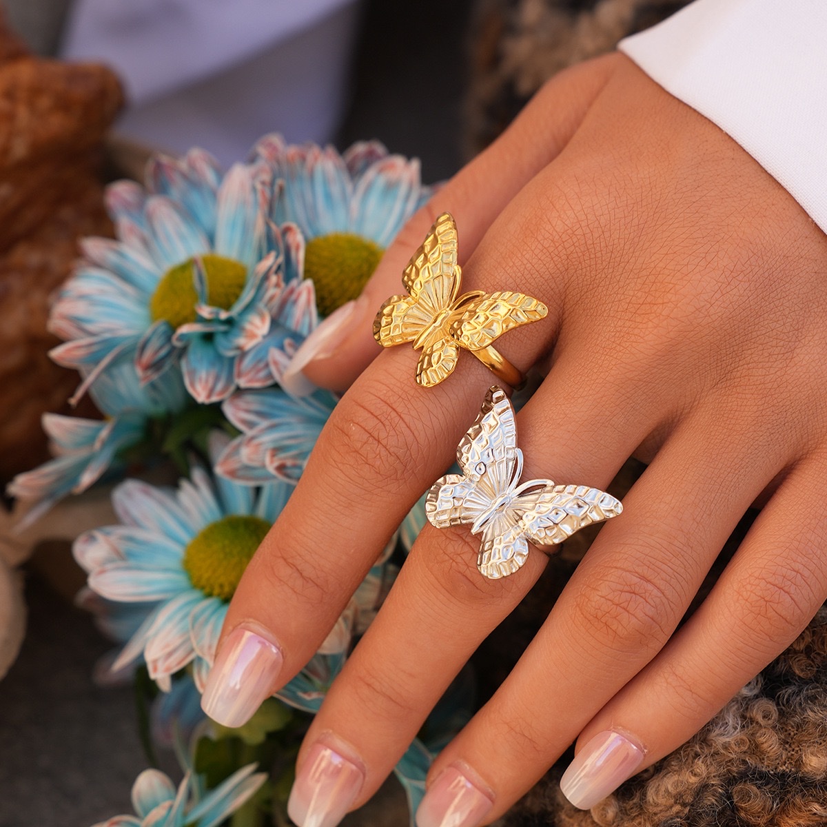 欧美跨境饰品不锈钢蝴蝶开口戒指简约时尚浪漫设计戒指详情图2