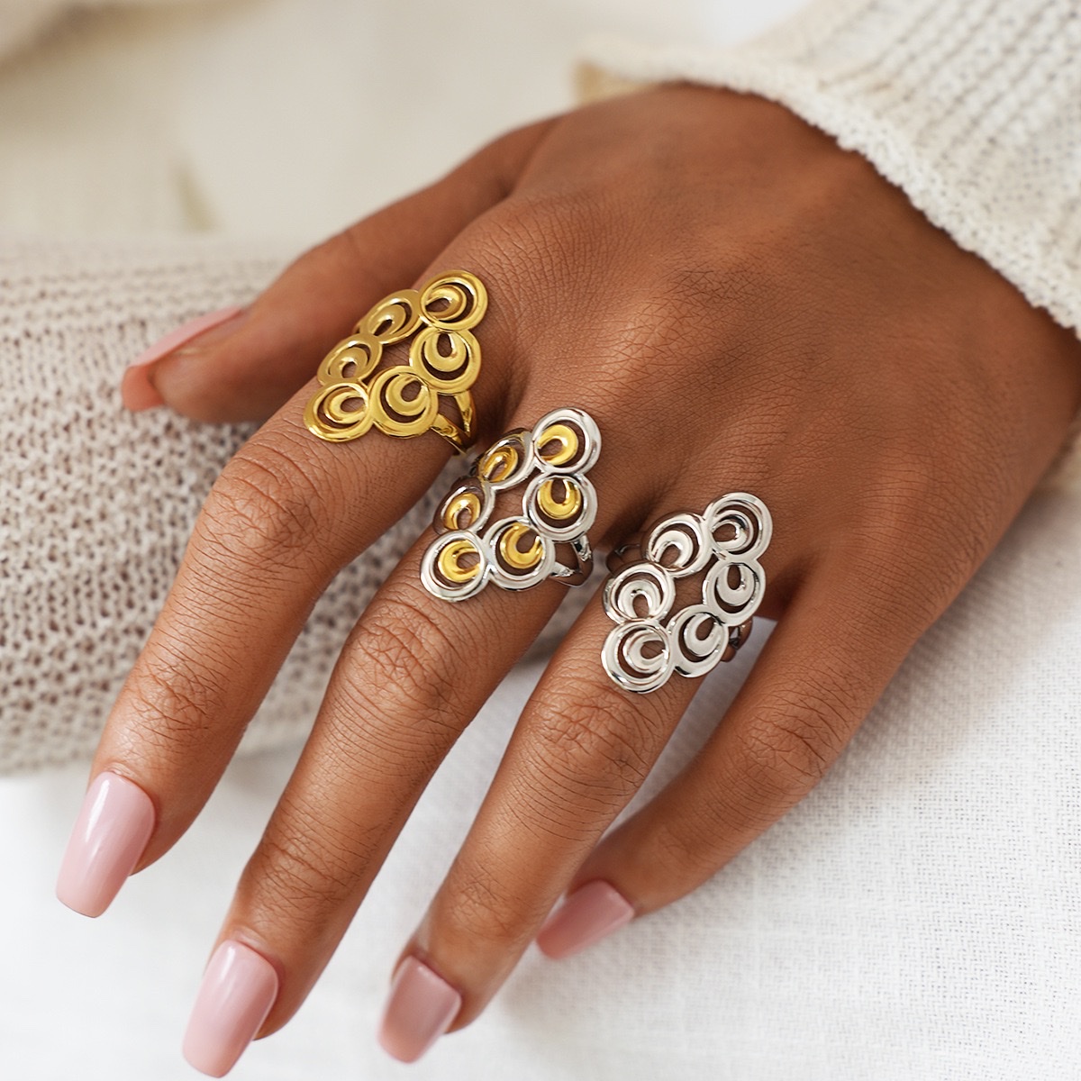 欧美跨境饰品不锈钢几何多圆开口戒指简约时尚个性设计感手饰批发 详情图3