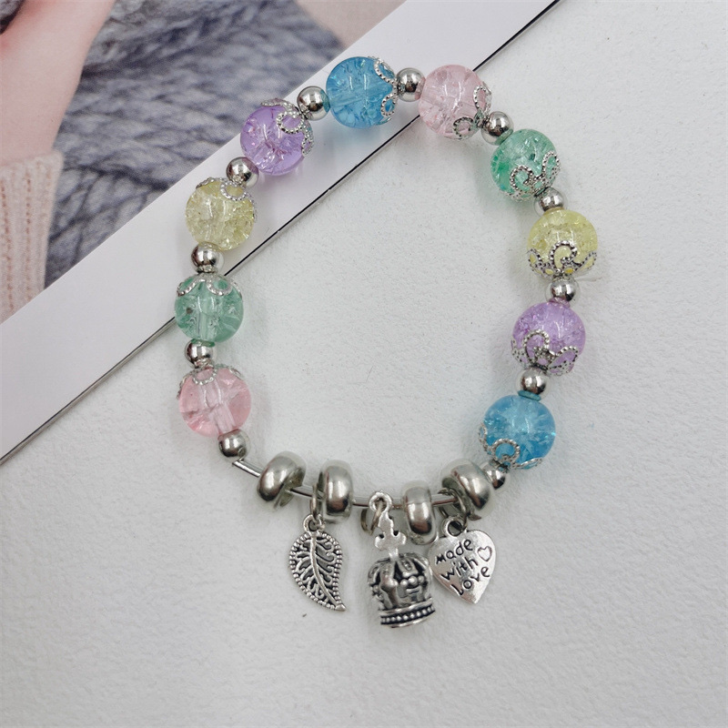 New floral crystal glass bead bracelet, imitation Thai silver pendant bead bracelet, student jewelry, small gift, 2-yuan store details Picture