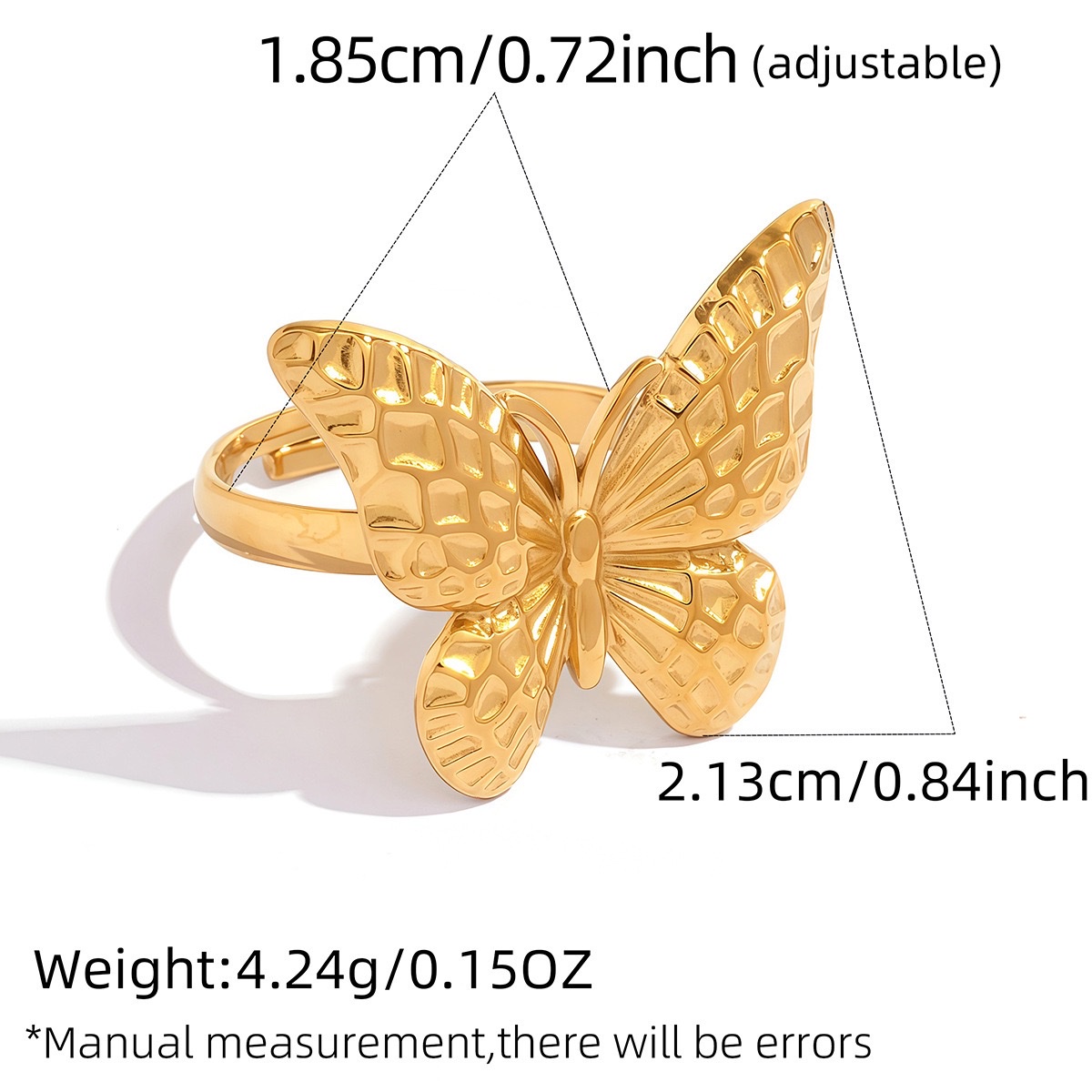 欧美跨境饰品不锈钢蝴蝶开口戒指简约时尚浪漫设计戒指详情图5