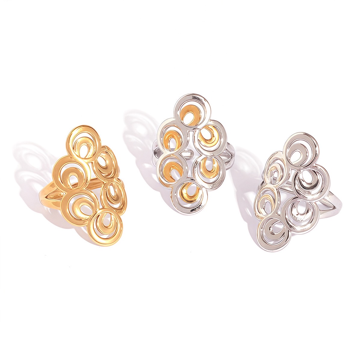 欧美跨境饰品不锈钢几何多圆开口戒指简约时尚个性设计感手饰批发 详情图4