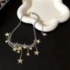 The unique, niche, exquisite and high-end style of the color-blocking double-combination starry sky tassel necklace earrings and collarbone chain trend Item Picture