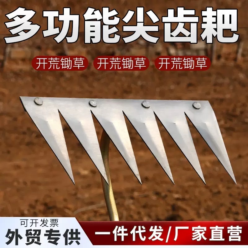 Hoe, weeding rake, farm tools for weeding, root hoe, ploughing, comprehensive farm tools for loosening soil, a magic tool for loosening soil, six-toothed rake, steel rake detail image 5