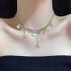The unique, niche, exquisite and high-end style of the color-blocking double-combination starry sky tassel necklace earrings and collarbone chain trend details Picture