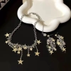 The unique, niche, exquisite and high-end style of the color-blocking double-combination starry sky tassel necklace earrings and collarbone chain trend Specification image