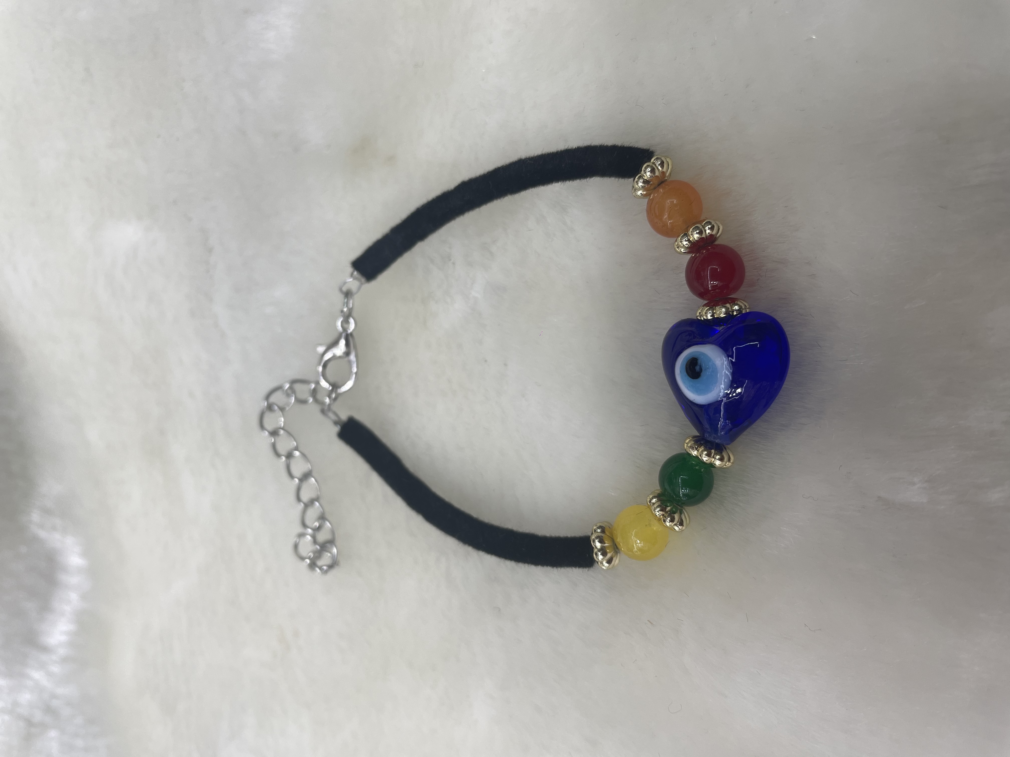 黑丝绒兰眼睛琉璃加七彩玻璃珠手链链黑丝绒兰眼睛琉璃加七彩玻璃珠手链