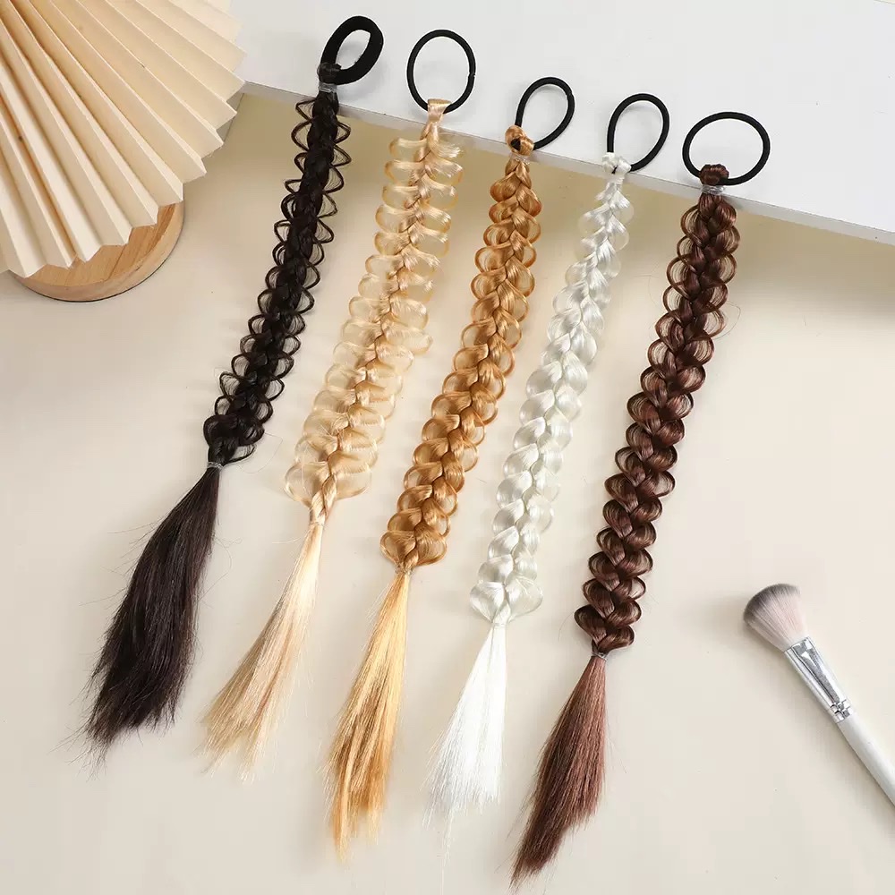 爆款   外贸泡泡拉花辫头饰女孩鱼骨辫发圈发饰儿童高弹力头绳马尾假发