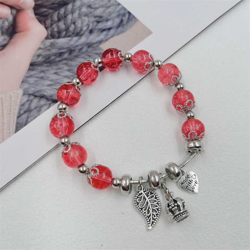 New floral crystal glass bead bracelet, imitation Thai silver pendant bead bracelet, student jewelry, small gift, 2-yuan store Specification image