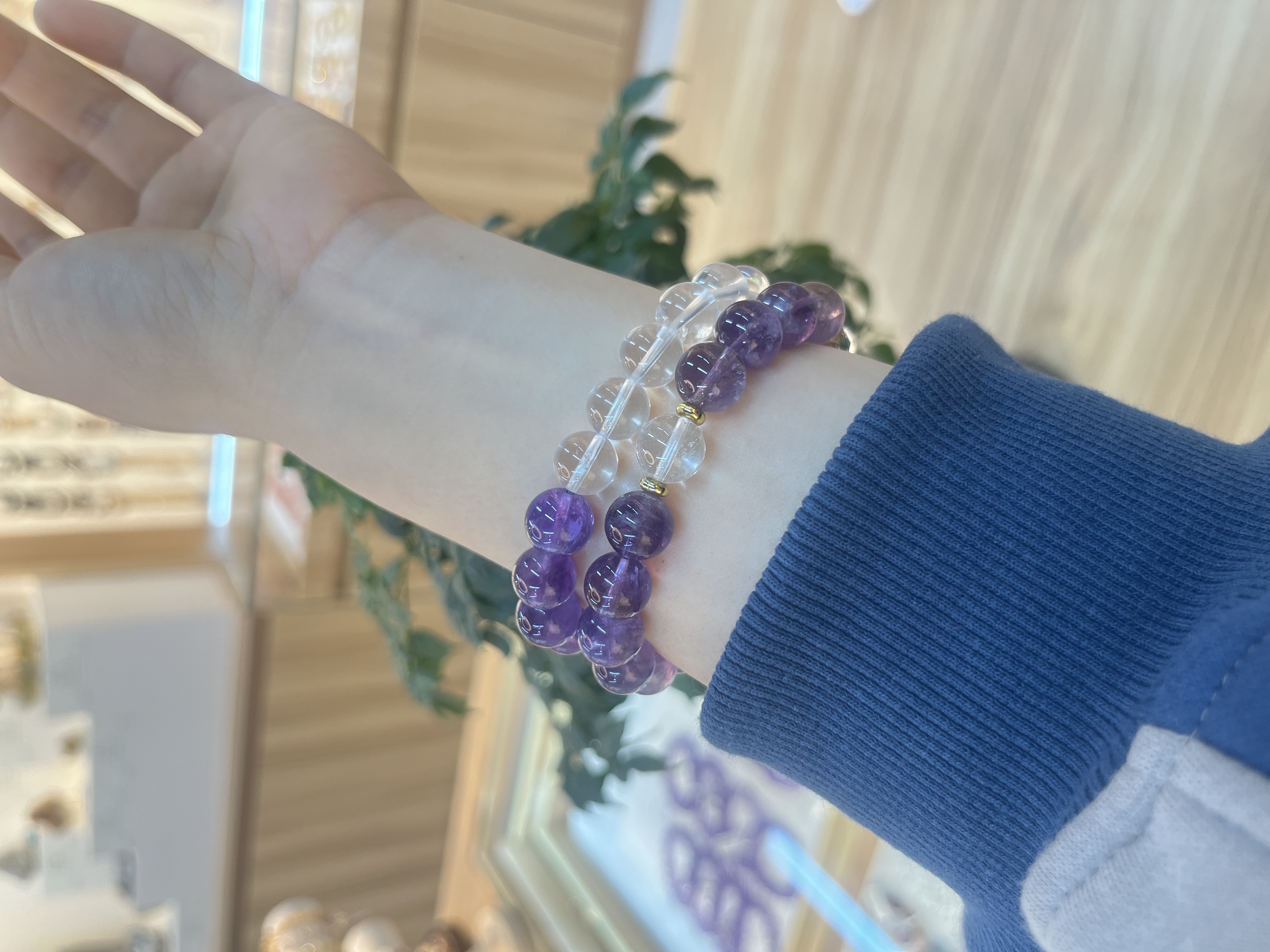 天然石水晶紫晶白水晶女生礼物礼品手串小众设计款定制批发详情图3
