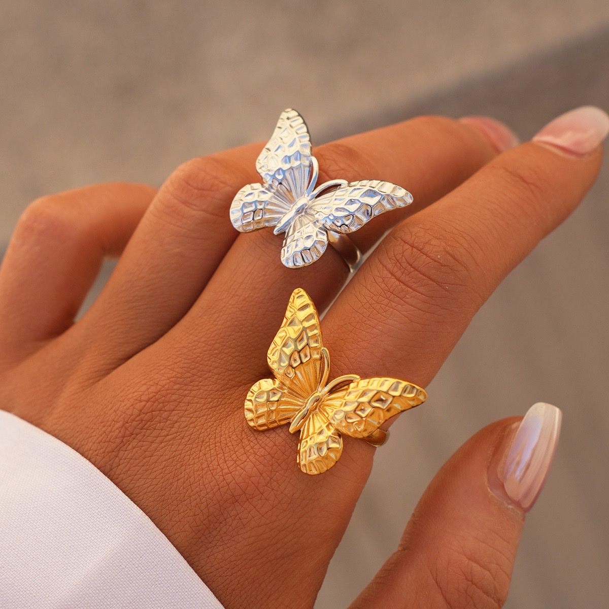 欧美跨境饰品不锈钢蝴蝶开口戒指简约时尚浪漫设计戒指