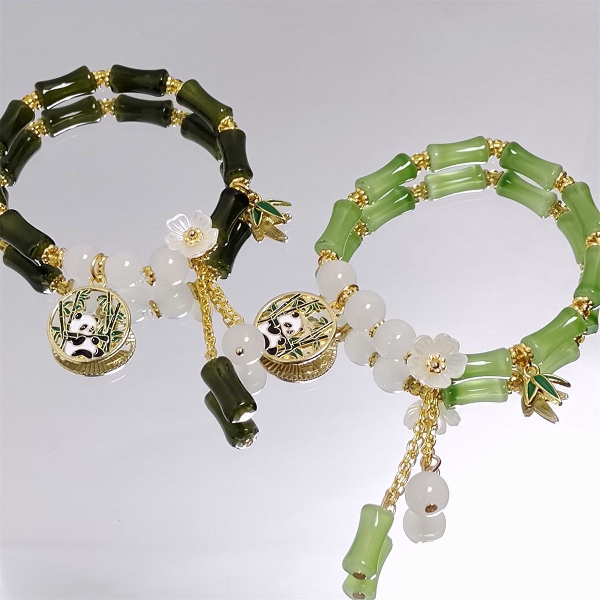 新款国风中式翠竹熊猫竹叶手链手串小众复古百搭学生节节高升手饰