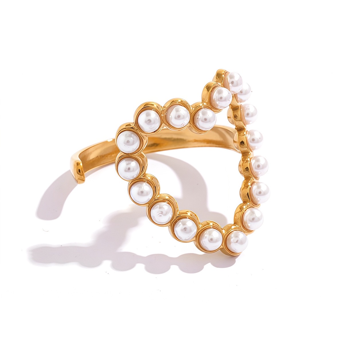 欧美跨境饰品不锈钢镂空爱心珍珠开口戒指简约时尚个性戒指细节图