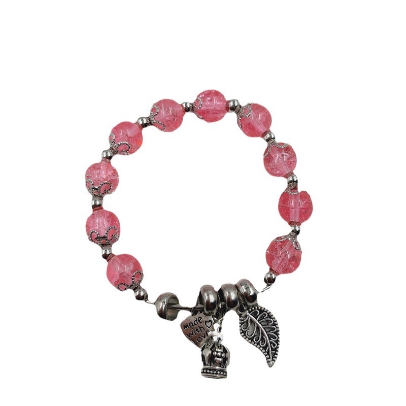 New floral crystal glass bead bracelet, imitation Thai silver pendant bead bracelet, student jewelry, small gift, 2-yuan store Item Picture