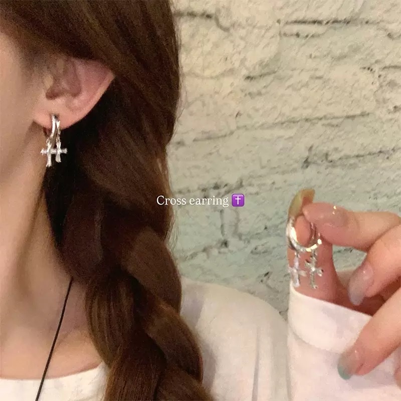 Super Flash Zircon double cross ear ring earrings, women's light luxury and high-end style, unique design of ear studs and ear buckles Specification image