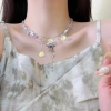 Y2K Heavy Industry Iridescent Pearl Oil and Water Mother Tassel Necklace for Girls, Super Fairy Culture Sweet and Cool Earrings and necklace Specification image