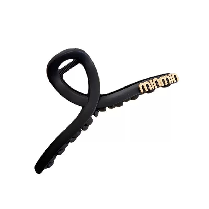 Black updo hair clip, large simple letter min hair clip, high-end female look, updo hair at the back of the head, shark clip headwear Item Picture