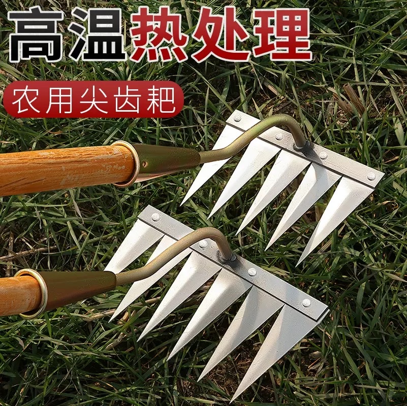 Hoe, weeding rake, farm tools for weeding, root hoe, ploughing, comprehensive farm tools for loosening soil, a magic tool for loosening soil, six-toothed rake, steel rake detail image 3