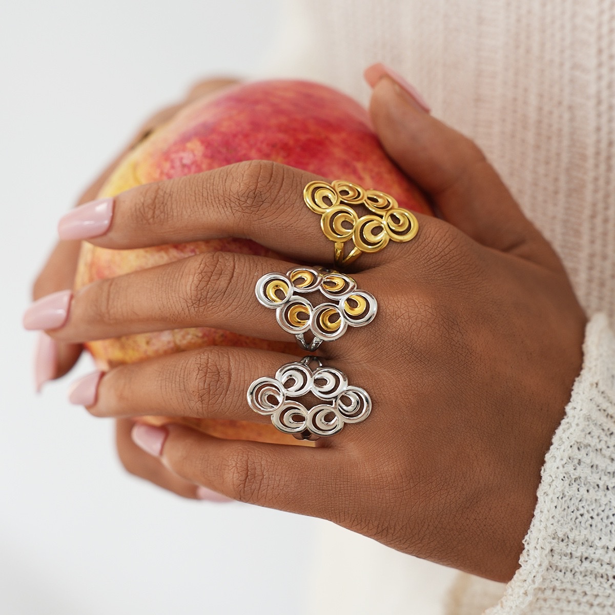 欧美跨境饰品不锈钢几何多圆开口戒指简约时尚个性设计感手饰批发 详情图2