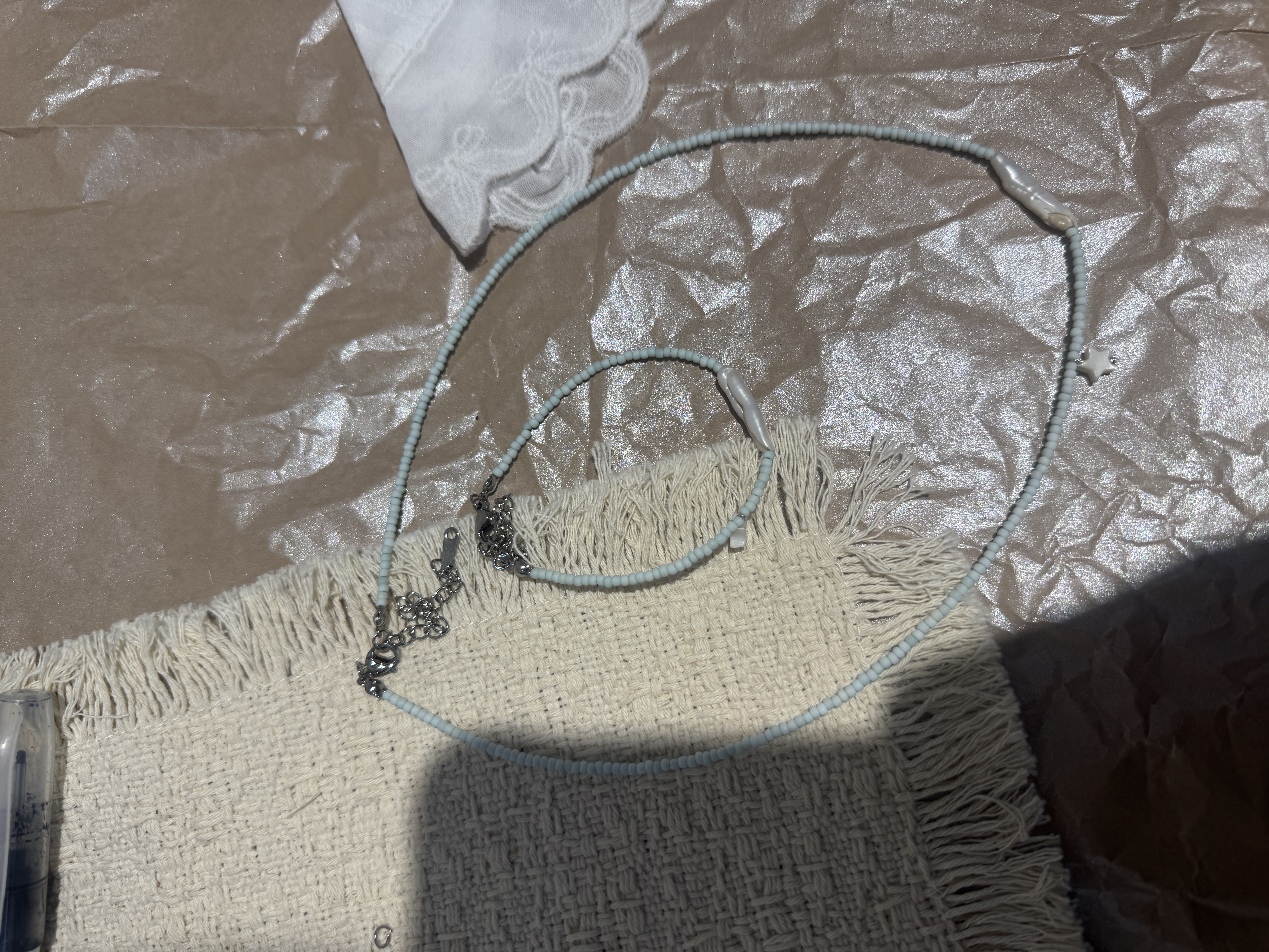 银饰珍珠项链女款拼接气质珍珠链条进口捷克珠，尾链钛钢不掉色，原创设计