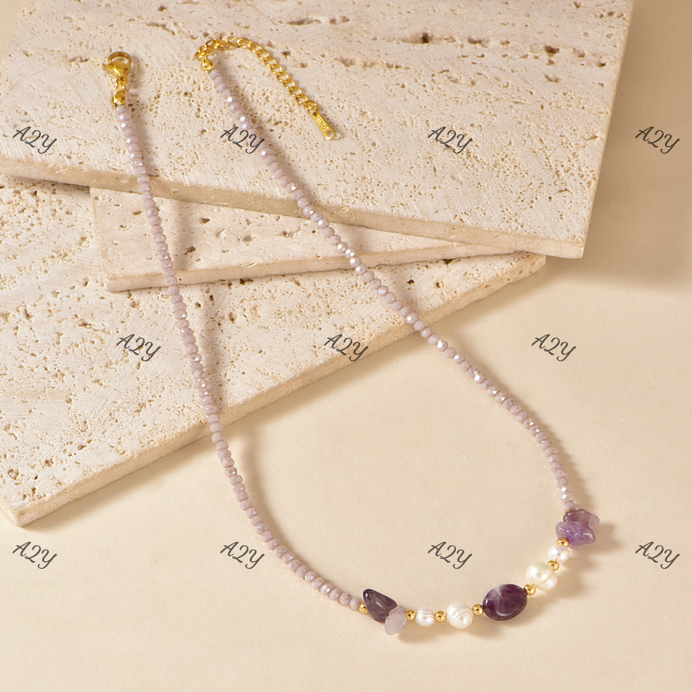 Stainless steel, copper accessories, natural stone, pearl and crystal necklace, popular elements, seaside vacation style bracelet Application Scenario