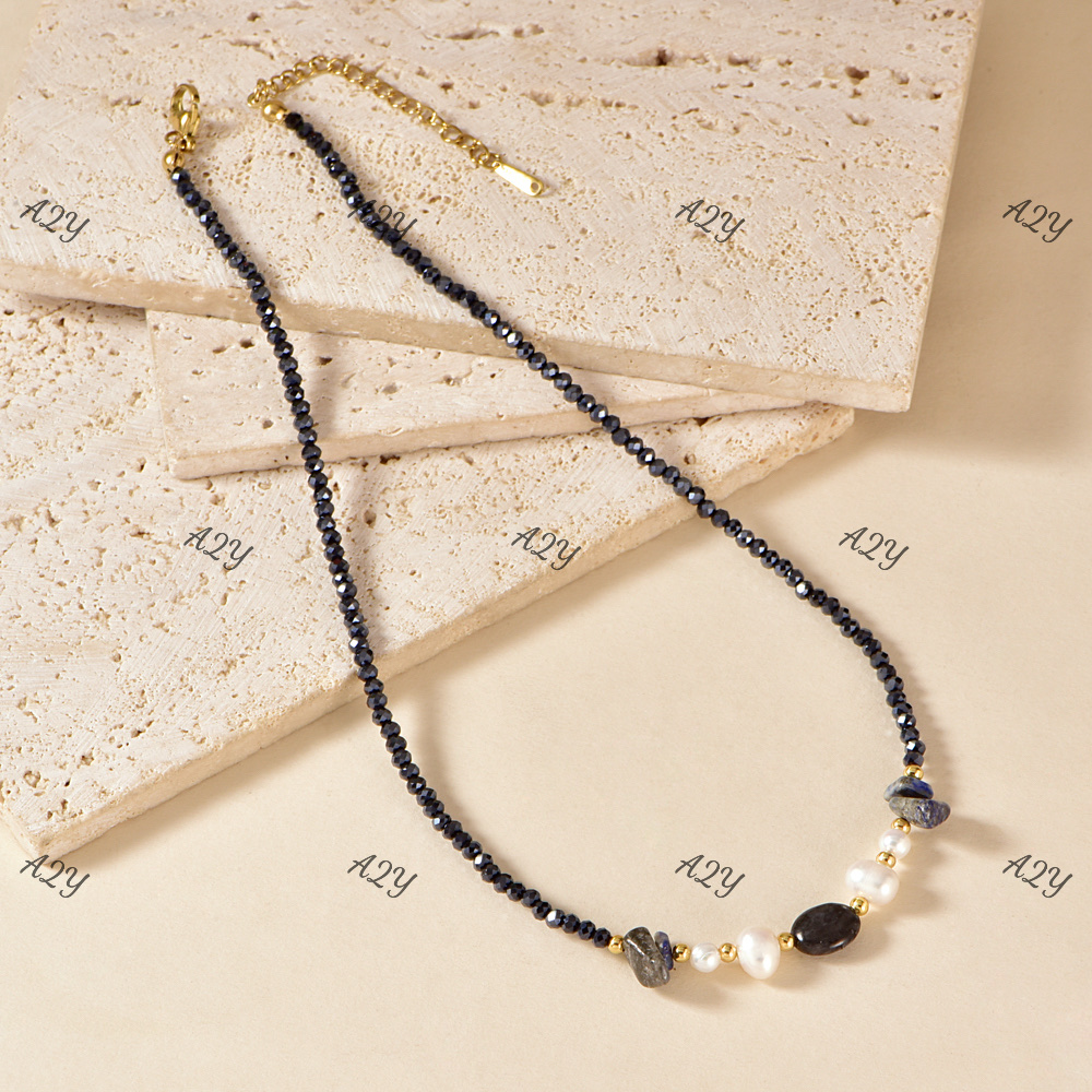 Stainless steel, copper accessories, natural stone, pearl and crystal necklace, popular elements, seaside vacation style bracelet Specification image