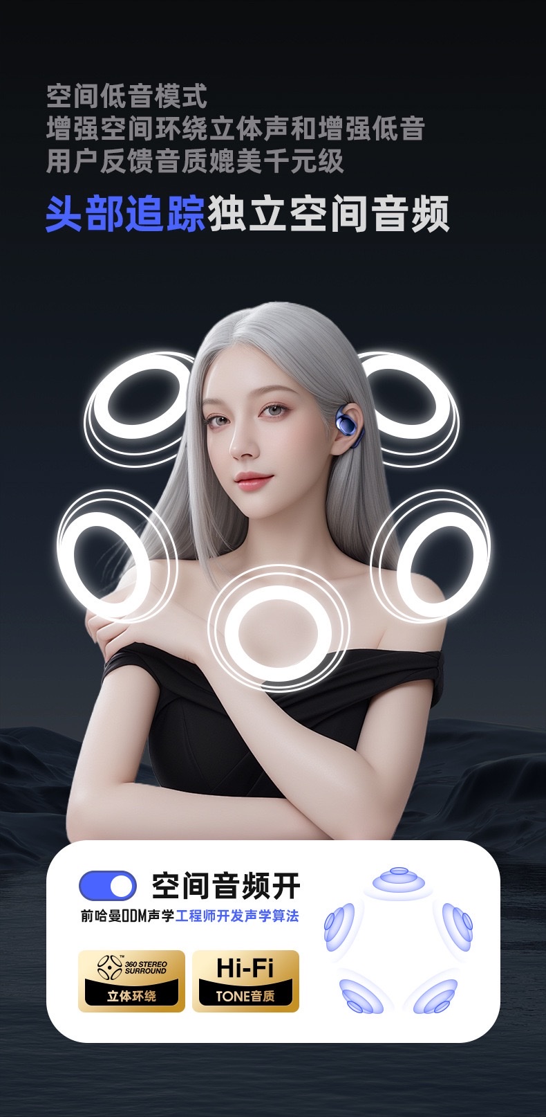 Cross-border new AI intelligent translation Bluetooth wireless headphones QH-010 private mold ultra-long battery life noise-cancelling Bluetooth headphones Item Picture