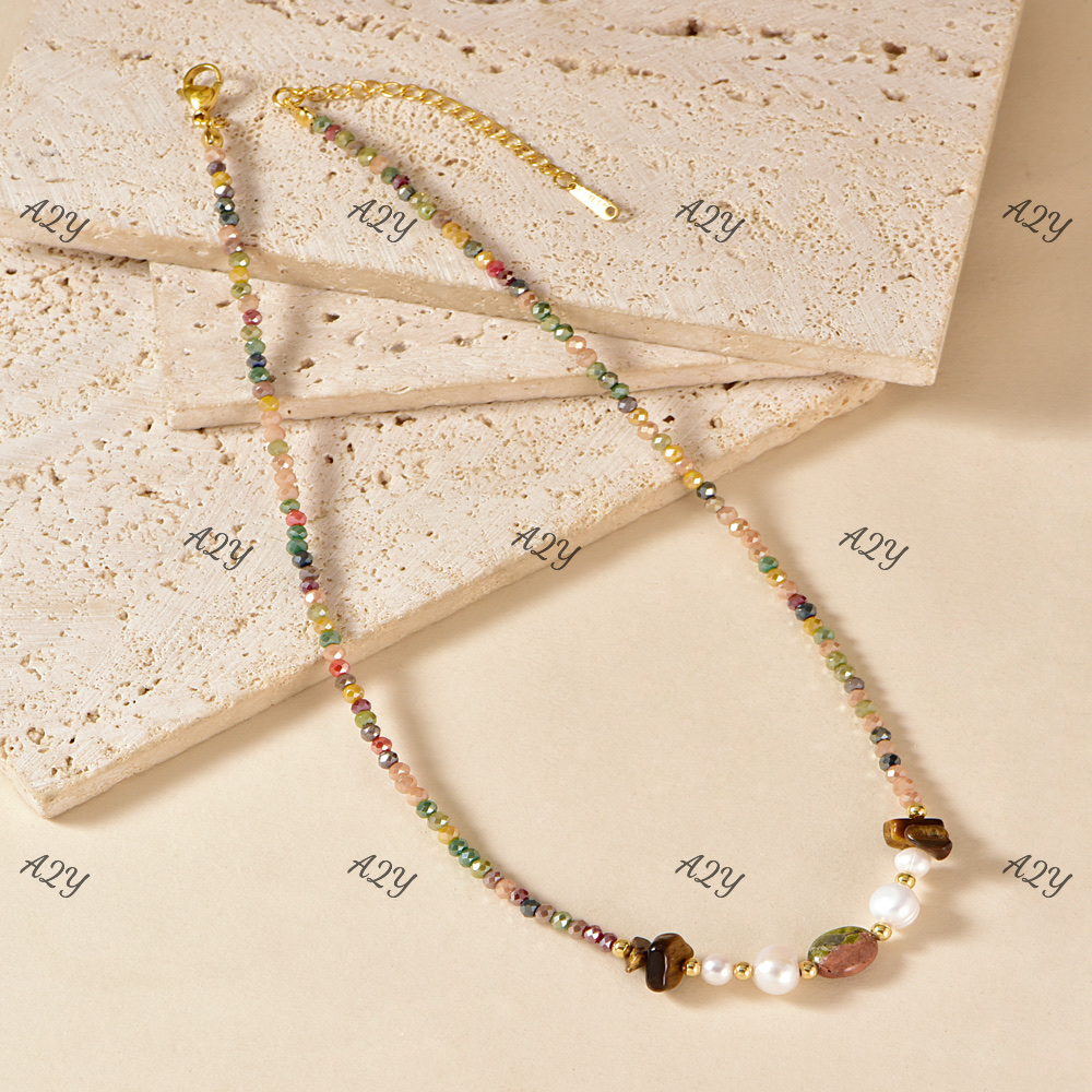 Stainless steel, copper accessories, natural stone, pearl and crystal necklace, popular elements, seaside vacation style bracelet