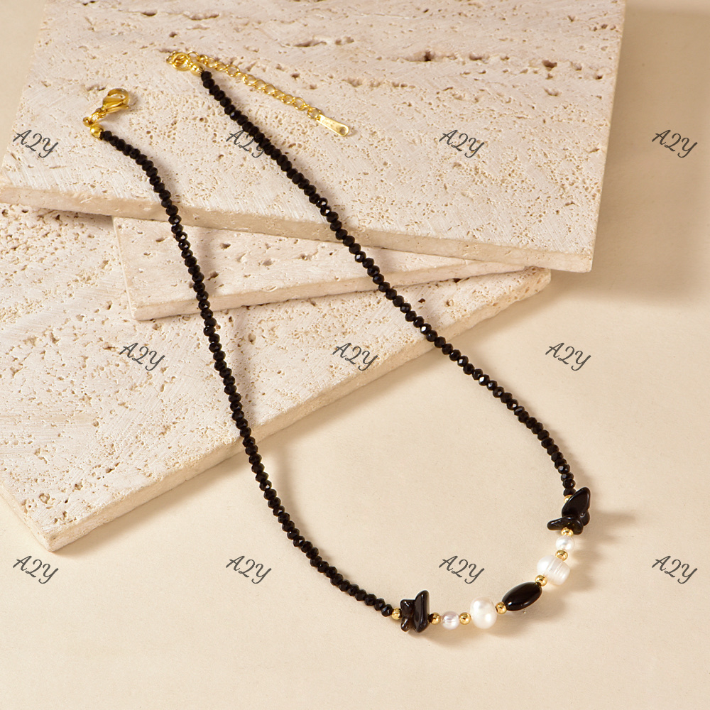 Stainless steel, copper accessories, natural stone, pearl and crystal necklace, popular elements, seaside vacation style bracelet Item Picture