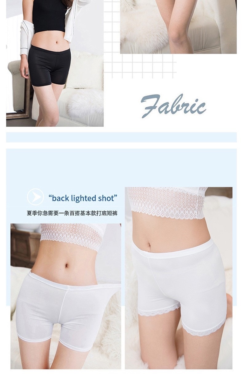 Summer safety pants, ice silk women's large-sized safety pants, cool and anti-glare base, lace trim, three-inch pants, thin style detail image 2