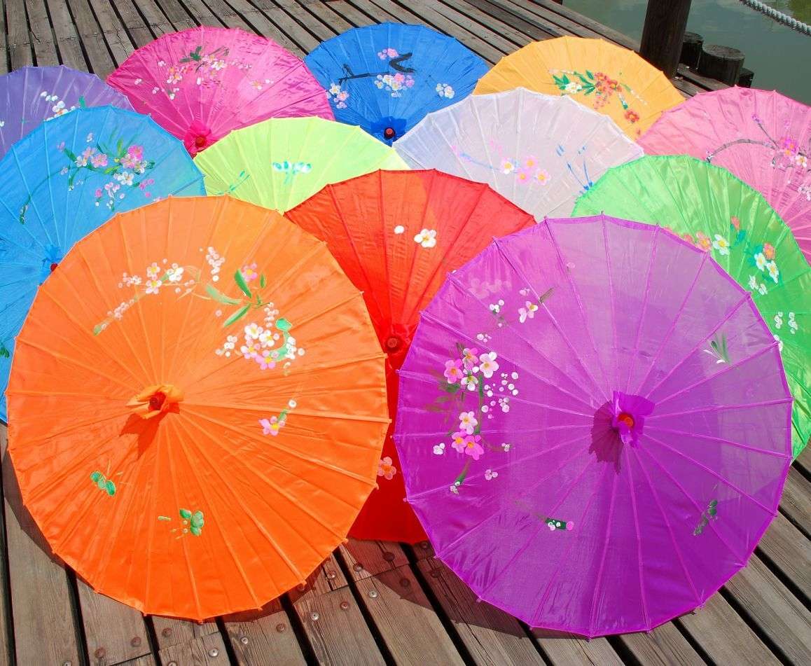 彩色花卉图案色丁长柄伞24骨雨伞定制一次性雨伞