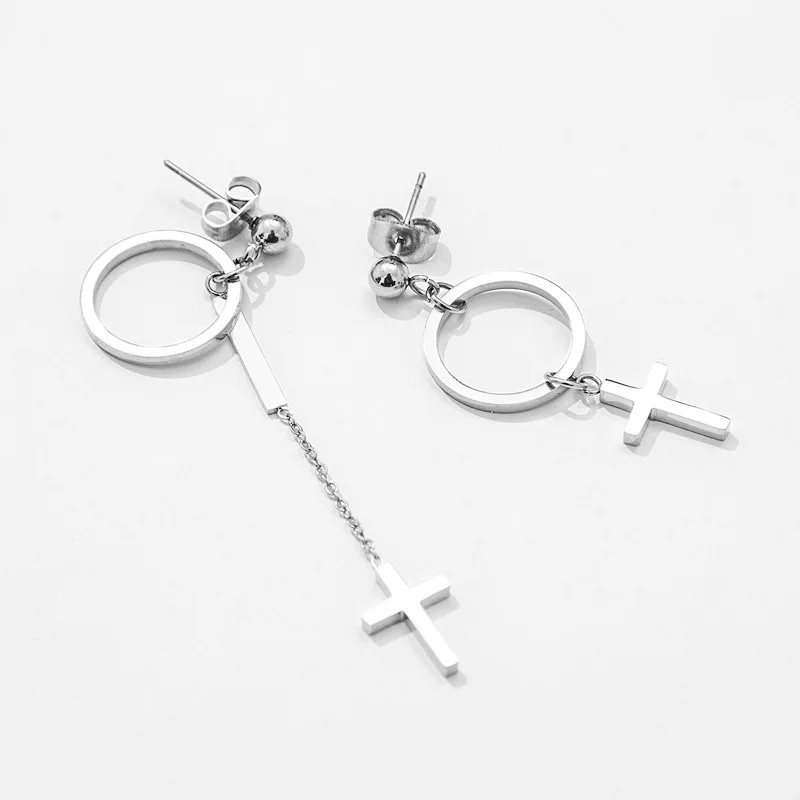 Korean version AB style earrings, titanium steel cross earrings, women's fashion rose gold trendy earrings detail image 4