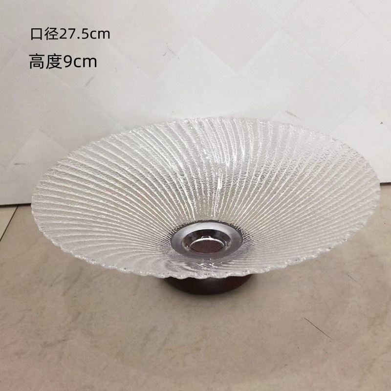 Glass fruit platter, wooden base fruit platter, household fruit platter, home decoration Specification image