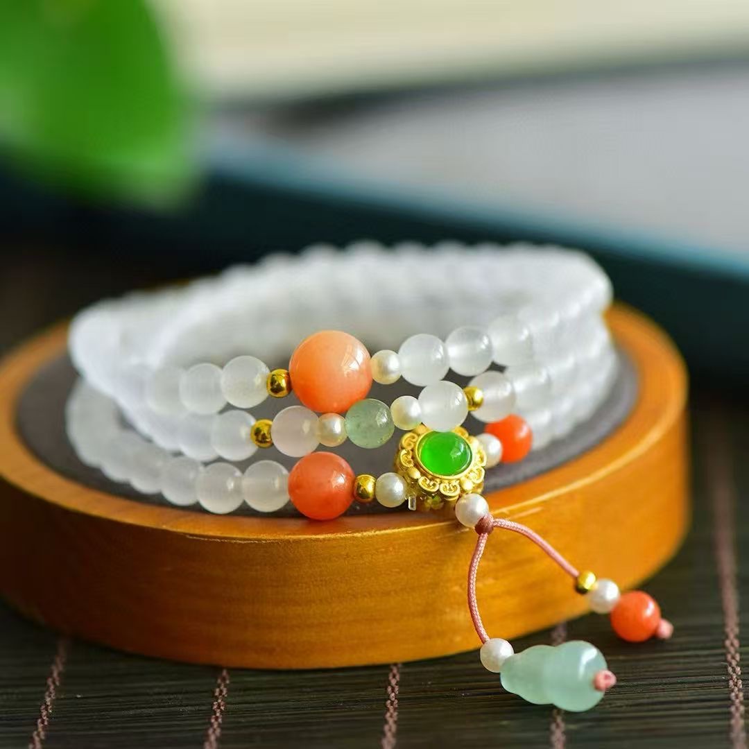 Xinjiang Golden Thread Jade three-loop bracelet for women's necklace, irregular and versatile for women details Picture