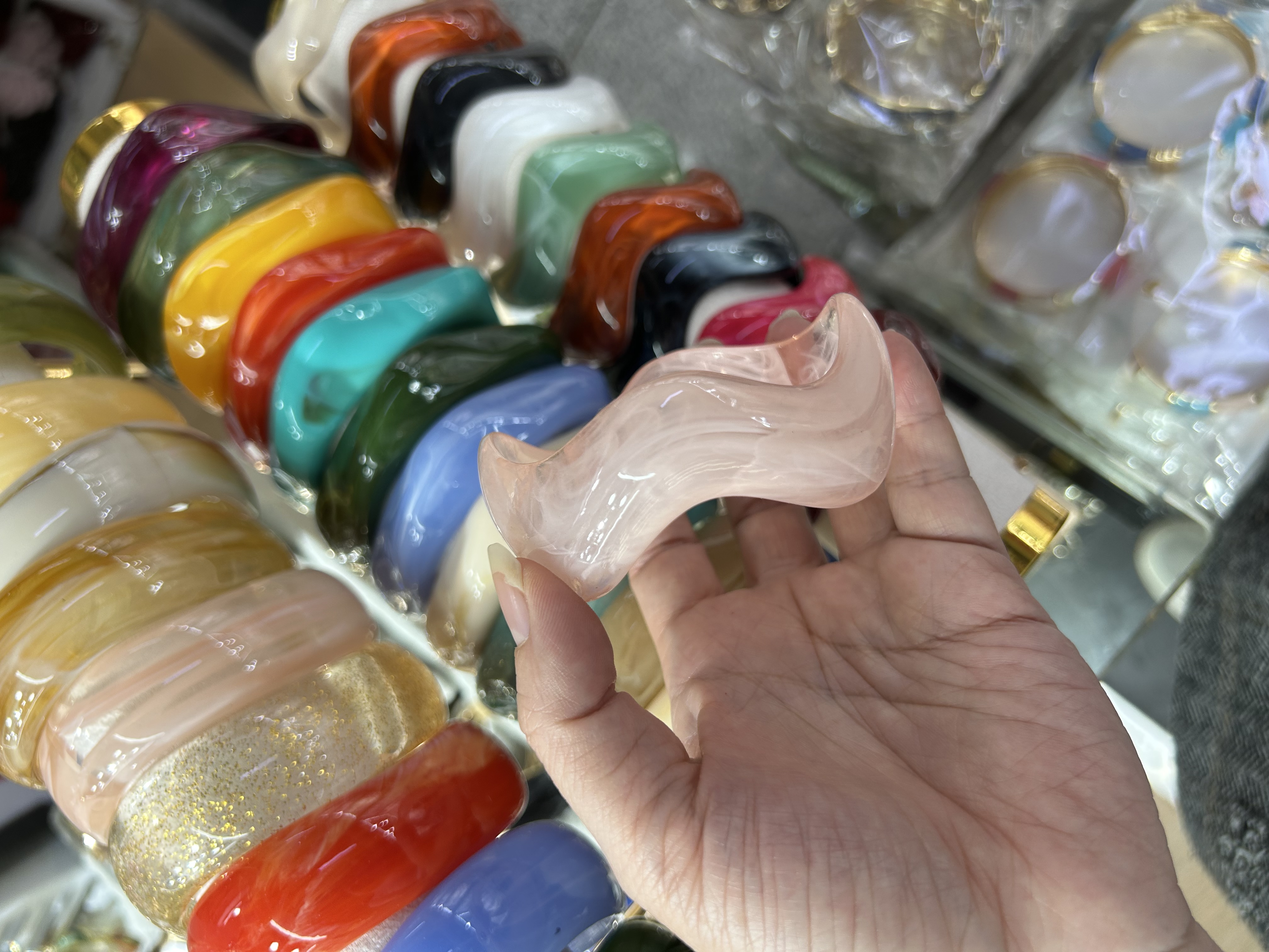 树脂铭心饰品铜微镶不规则手链女款水晶能量手环细节图