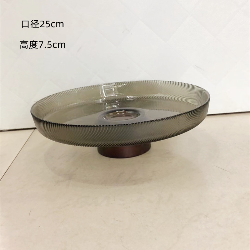 Wooden base, glass plate, transparent glass plate, smoke grey glass plate, household fruit plate Specification image