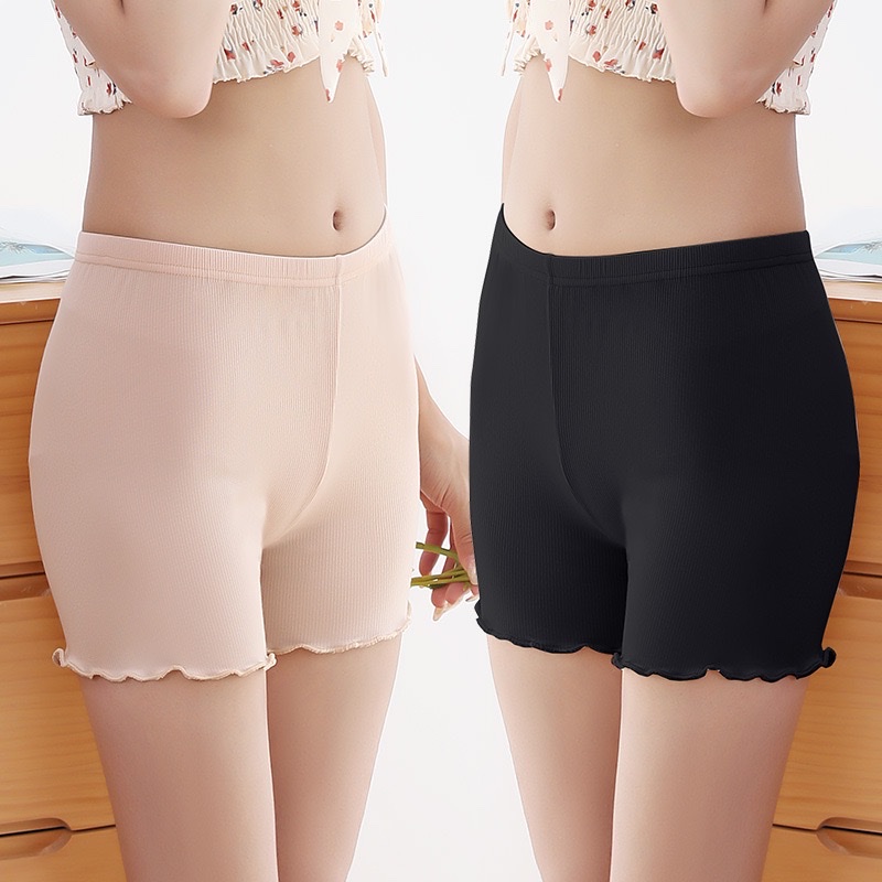 Summer thin threaded vertical striped black ear-trimmed safety pants, anti-glare women's underpants