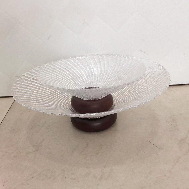 Glass fruit platter, wooden base fruit platter, household fruit platter, home decoration