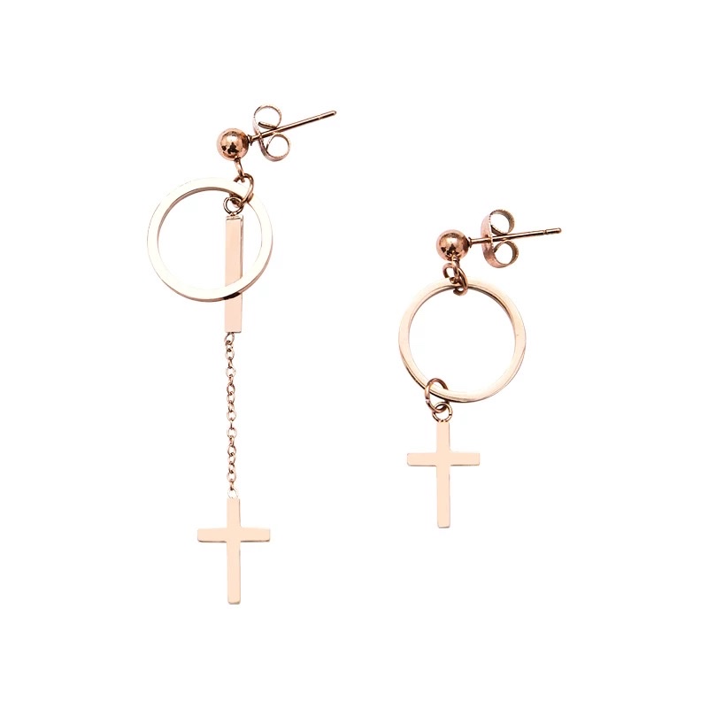 Korean version AB style earrings, titanium steel cross earrings, women's fashion rose gold trendy earrings Application Scenario
