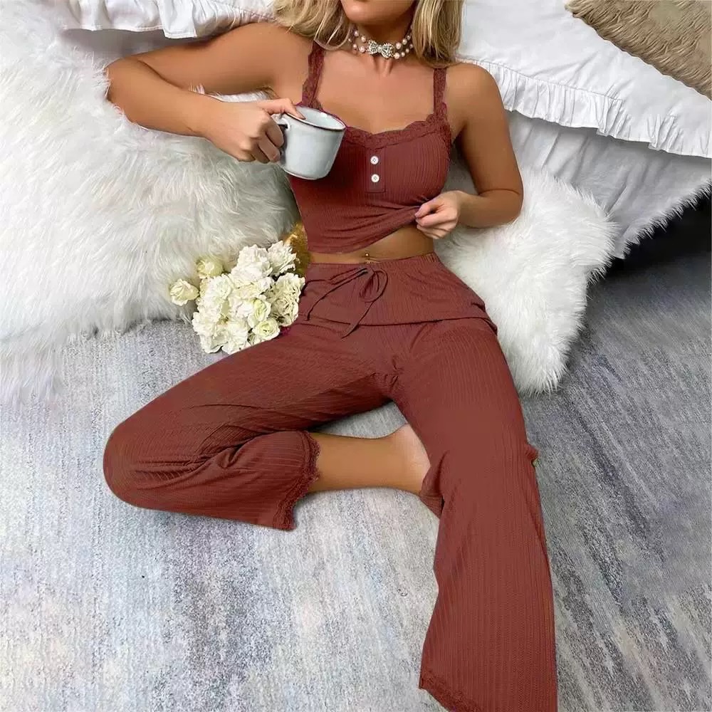 A two-piece set of pajama women's lace lace halter pants and hot girl women's home wear, with a light luxury feel Application Scenario