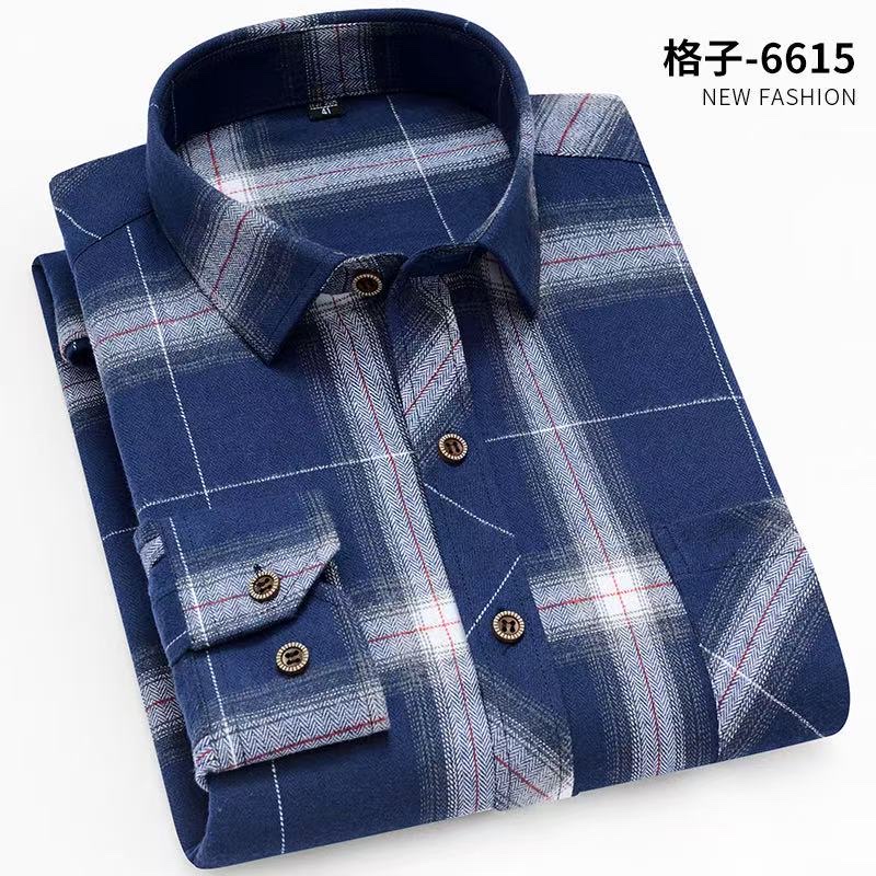 Men's brushed plaid long-sleeved shirt, casual, breathable, comfortable and slimming style