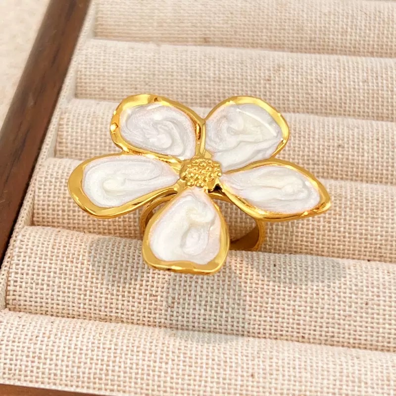 欧美跨境钛钢戒指轻奢高级感不锈钢开口戒指18k金不褪色饰品 