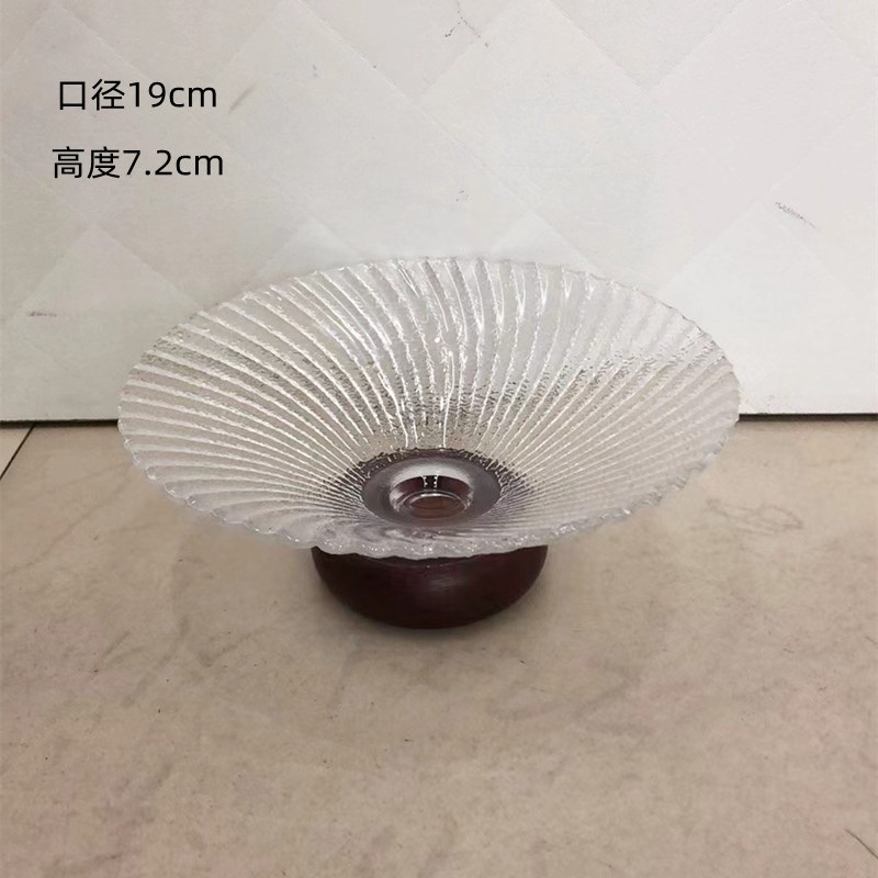 Glass fruit platter, wooden base fruit platter, household fruit platter, home decoration detail image 4