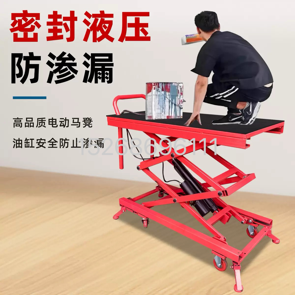 Manual hydraulic lifting platform truck, small and simple flatbed trolley, electric foot pedal scissor type lifting platform, loading and unloading lifting platform details Picture
