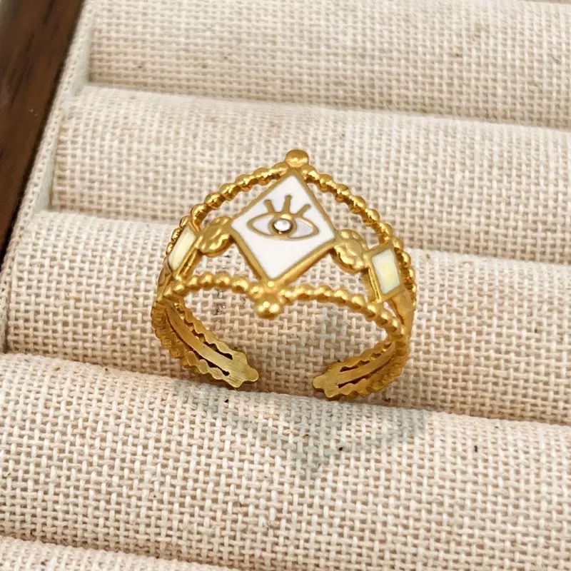 欧美跨境彩色钛钢戒指轻奢高级感不锈钢开口戒指