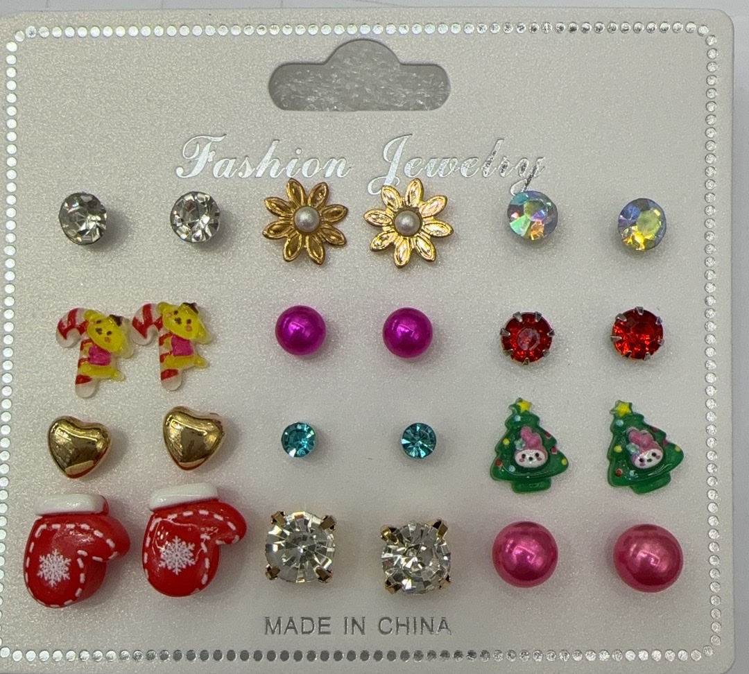 四爪耳钉饰品打耳洞耳夹女简约时尚百搭设计感圣诞潮流套装耳钉