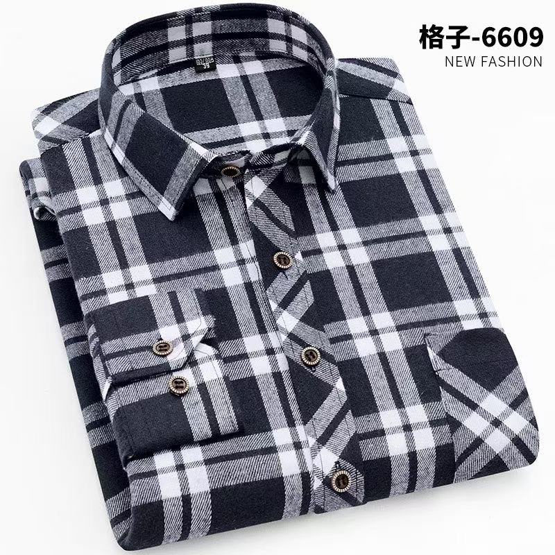 Men's brushed plaid long-sleeved shirt, casual, breathable, comfortable and slimming style Application Scenario