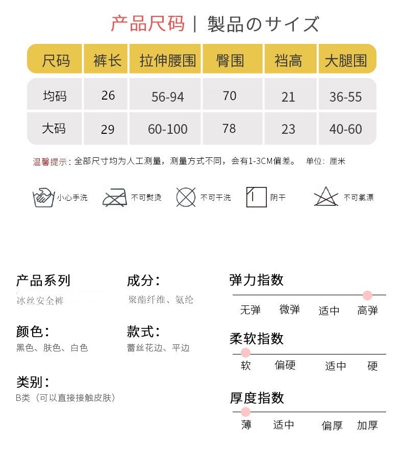 Summer safety pants, ice silk women's large-sized safety pants, cool and anti-glare base, lace trim, three-inch pants, thin style detail image 3