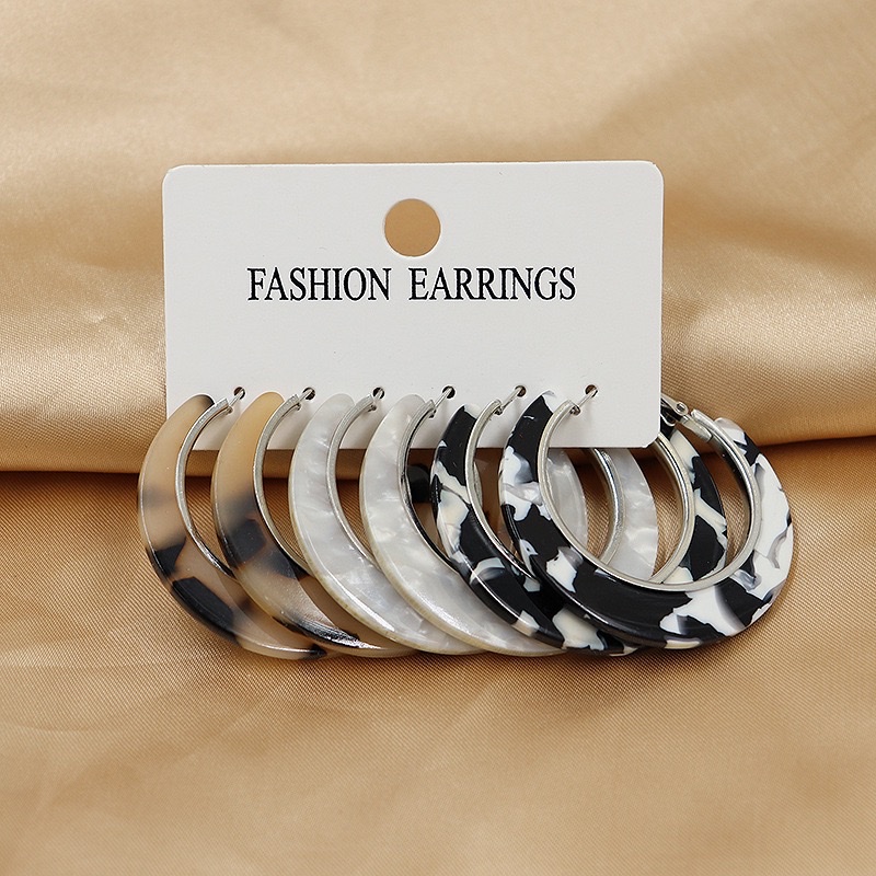 2026明星同款豹纹醋酸板材C型圆环耳饰女晕染玳瑁3对耳环套装6件 细节图