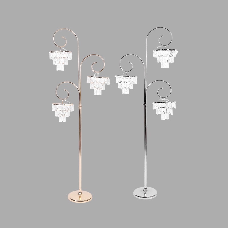 Wedding props: Iron art three-head crystal road guide lights, wedding hall stage decoration, illuminated ornaments, road guide lights details Picture